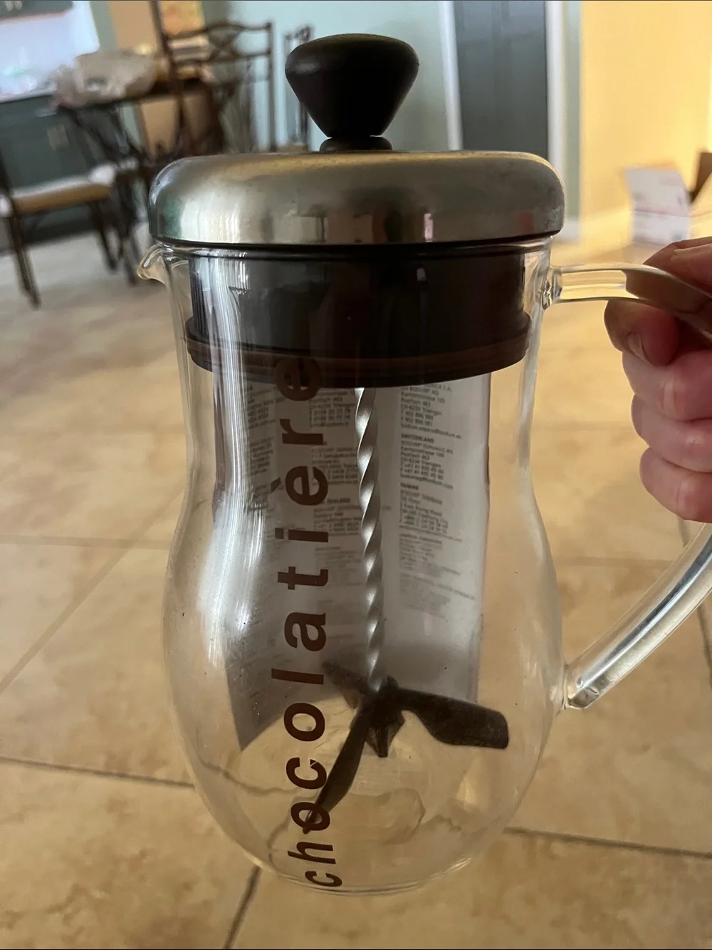 Bodum Glass Chocolatière with Black Lid and Silver Top